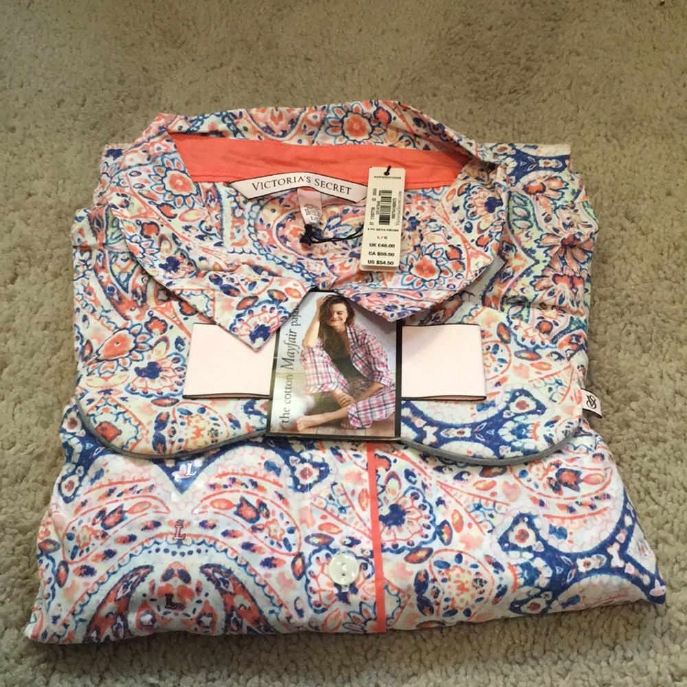 Victoria's Secret Paisley Print Pajama Set - Blue and Pink
